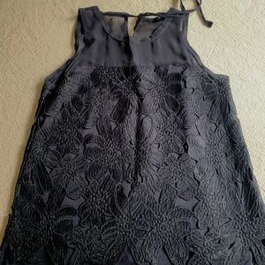 Navy Floral Lace Sleeveless Blouse